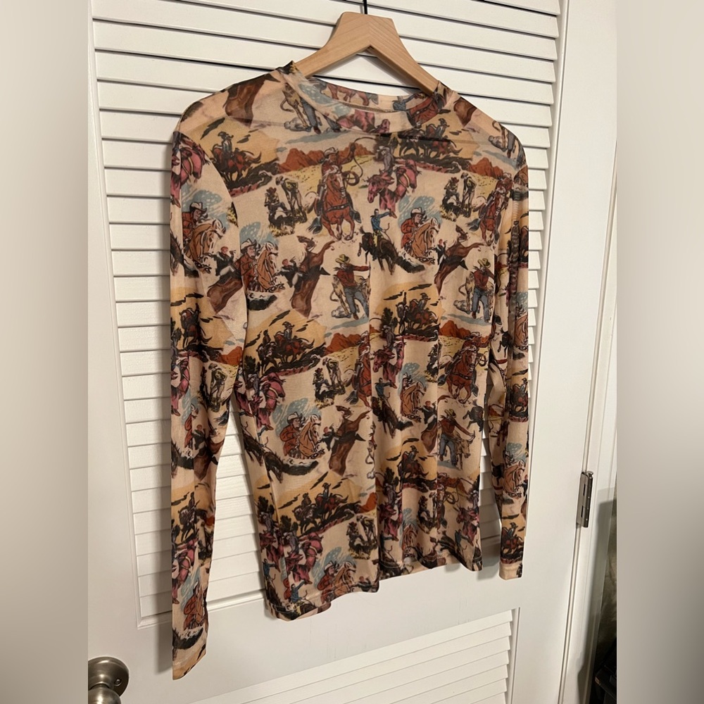 Sheer Western Print Layering Top